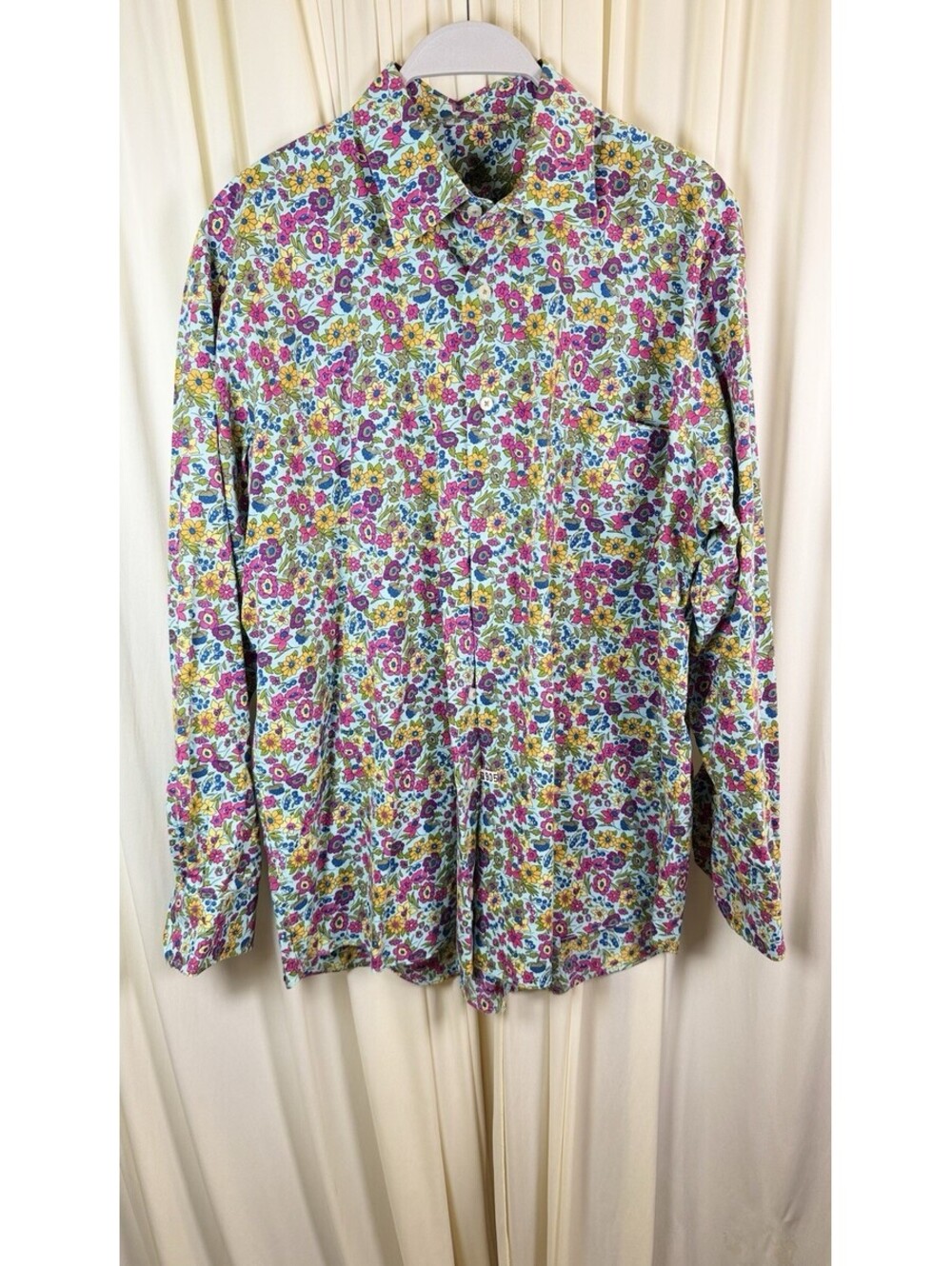 Alan Flusser Mens Large Cotton Colorful Floral Button Down Shirt Multi Color